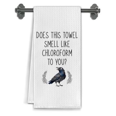 Imagem de Elefeltclave Toalhas de cozinha engraçadas de corvo gótico, presentes de corvo, toalhas de chá para decoração de cozinha, isso tem cheiro de clorofórmio para você, toalha de mão decorativa humorística