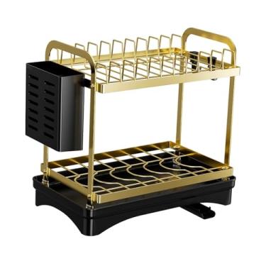 Imagem de DimyFew Escorredor de pratos e utensílios com suporte para copos, prático, versátil e elegante, ideal para de cozinha, Ouro