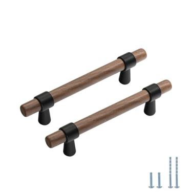 Imagem de Evionlin Puxadores de gaveta de liga de zinco de madeira de nogueira para armário de cômoda, 2 peças