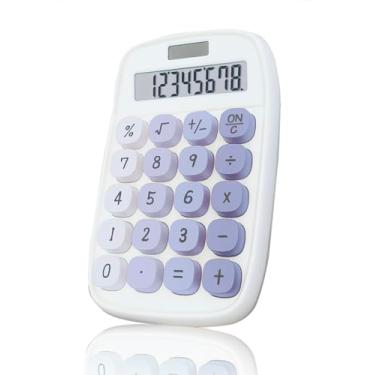 Imagem de Calculadora mecânica, calculadora de potência dupla BTSEYAW com tela inclinada de 8 dígitos e botões grandes, acessório de mesa de escritório fofo (azul)