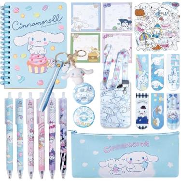 Imagem de GFDSJKLCTH Lindo conjunto de papelaria para presente, Kawaii, de volta às aulas, incluindo caderno, caneta, esferográfica, porta-crachás, chaveiro, marcador de página (azul)
