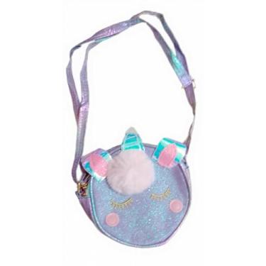 Imagem de Bolsa Infantil Unicornio Glitter com Alça Ajustável – Bolsa Transversal com Orelhas, Chifre e PomPom – Modelo Menina (ROXO)