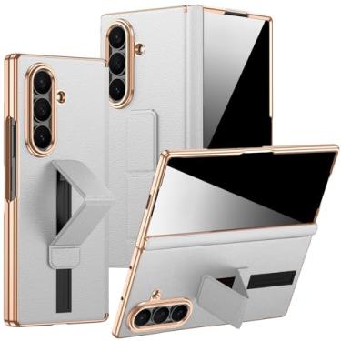 Imagem de NINKI Capa de proteção magnética para Samsung Galaxy Z Fold 7 com protetor de tela de privacidade e suporte, capa de couro antiespionagem para Samsung Z Fold 7 com alça de dedo branca