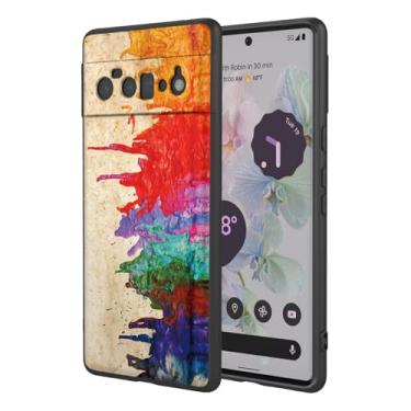Imagem de OEURVQO Capa artística para Google 6 Pro, capa de silicone líquido de toque macio com forro fofo, compatível com carregamento sem fio, capa protetora para Google Pixel 6 Pro, aquarela preta