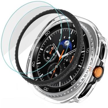 Imagem de DEALELE [Pacote com 2+2 capas protetoras de vidro temperado compatível com Samsung Galaxy Watch 8 Classic 46 mm, anel de bisel de metal com capa protetora transparente e protetor de tela de vidro