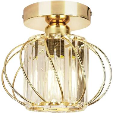 Imagem de Luminária 20Cm Metal Dourado 12 Cristais Lustre Plafon Teto