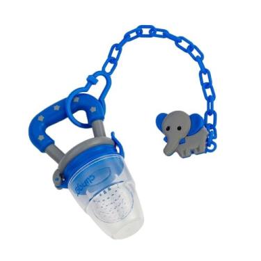 Imagem de Prendedor de Chupeta com Porta Frutas, Azul, Design Elefante, Corrente de Segurança para Alimentação do Bebê