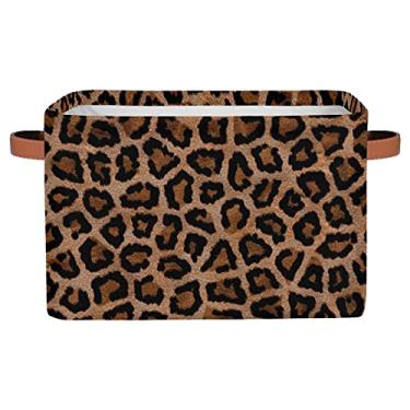 Imagem de Cestos de armazenamento com estampa de leopardo, textura animal grandes cestas de armazenamento dobráveis organizador de tecidos caixa de cubos de armazenamento com alças cesta dobrável para prateleira armário berçário home office 1 pacote