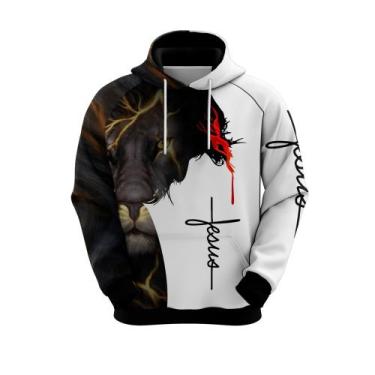 Imagem de Blusa Moleton Gospel Jesus Fé Cristã Fiel Bíblia Leão Yeshua - Mundo S