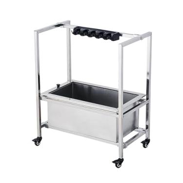 Imagem de TRGCJGH Carrinho de limpeza, suporte de vassoura e esfregão, suporte de limpeza, carrinho com rodas carrinho de ferramentas de limpeza de chão (73 cm/28,7 pol, 5 compartimentos e 6 ganchos)