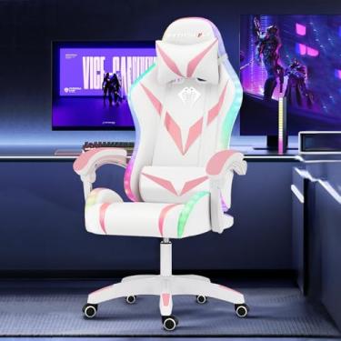 Imagem de Cadeira Gamer RGB Python Fly com Iluminação Decorativa, Encosto Reclinável, Design Ergonômico para Escritório e Jogos (Rosa)