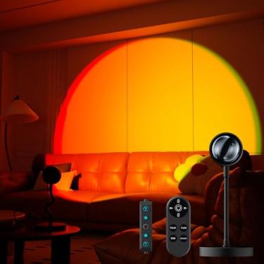 Imagem de Projetor de lâmpada de pôr do sol com controle remoto e interruptor de botão, lâmpada de projeção de LED multicolorida, rotação de 360 graus, lâmpada de luz solar para quarto/fotografia/festa/Tiktok