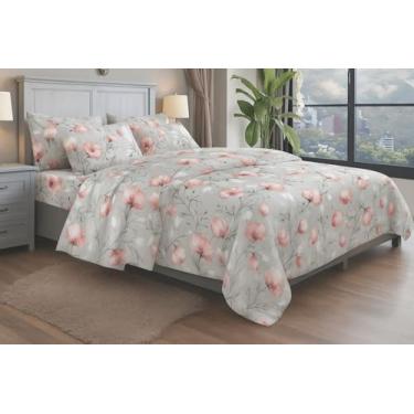 Imagem de Jogo de Lençol de Cama Casal Queen, 4 Peças, 100% Algodão, 2500 Fios, Estampado Importado (Cinza Tulipa)