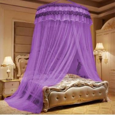 Imagem de Mosquiteiro Gigante de Teto Casal/King/Queen 14m com Abertura Lateral | Renda Luxo | Proteção Total Contra Mosquitos(LILAS)