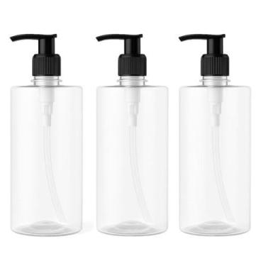 Imagem de Frascos PET 500ml com Válvula Pump SHampoo Condicionador Sabonete líquido Cosméticos Refil Transparente kit viagem frascos Refil para Banheiro