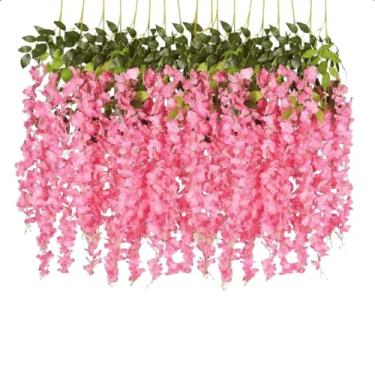 Imagem de Kit Ramos Flor Cerejeira Artificial Grande Pendente Corrente Galhos Decoração Rosa Branco(6,Rosa)