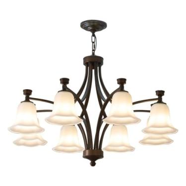 Imagem de Luminária pendente estilo americano antigo e minimalista - Design rústico em vidro com proteção para os olhos | para sala de estar, sala de jantar, quarto e suíte (8 lâmpadas)