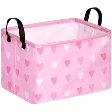Imagem de VAIVUSTO Cesto de presente romântico para dia dos namorados, caixa de brinquedo, rosa, cesto de armazenamento para crianças, cesto organizador dobrável, cestas de presente para casa/dormitório/cozinha