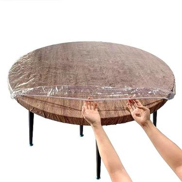 Imagem de LIBERECOO Toalha de mesa de vinil redonda transparente para mesas de 94 a 106 cm de diâmetro – Capa de mesa elástica resistente, protetor de toalha de mesa de plástico com bordas elásticas
