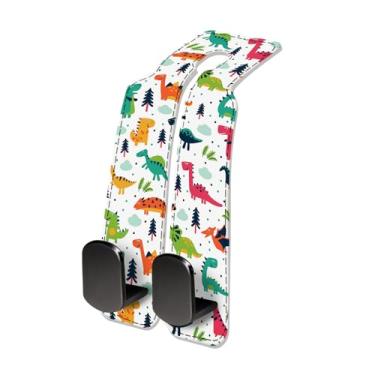 Imagem de NUGGHU Gancho de encosto de cabeça para assento de carro, gancho universal de couro, organizador de armazenamento, acessórios internos para bolsas de mão, dinossauros fofos coloridos