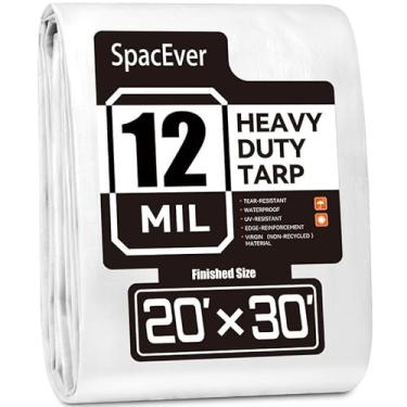 Imagem de Lona resistente de 6 x 80 m, lona grande de 12 mm de espessura, à prova d'água com ilhós, resistente a UV e rasgos, capa de plástico para tenda de telhado de piscina, lenha ao ar livre, branca