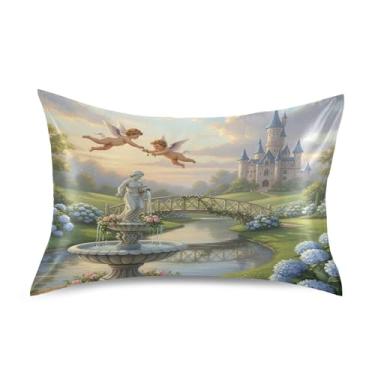 Imagem de SEHANY Lindas capas de almofada de seda Angel Cupid para cabelo e pele, capas de almofada de cetim respiráveis macias e refrescantes com fecho de envelope, tamanho king (50,8 x 101,6 cm)