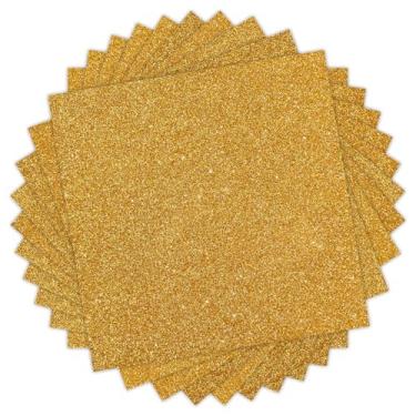 Imagem de HTVRONT Vinil HTV com glitter dourado - pacote com 11 30 cm x 25 cm dourado em vinil para camiseta, vinil HTV com glitter compatível com Cricut, Silhouette