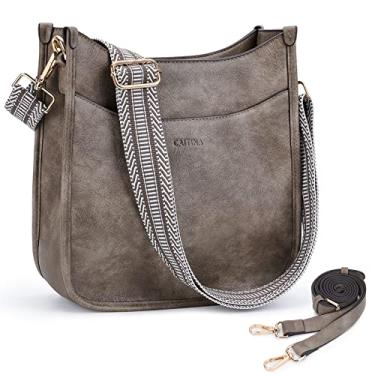 Imagem de Caitina Bolsas de ombro femininas moda couro vegano bolsa transversal bolsa de ombro para mulheres com 2 peças alça ajustável, Ca06 - damasco