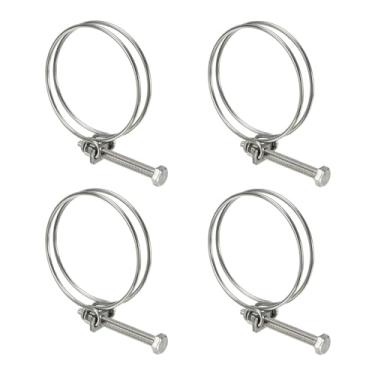 Imagem de HARFINGTON 4 peças de clipes de mangueira de fio duplo 83-90 mm 304 braçadeiras de tubo de fio ajustáveis de aço inoxidável 304 com parafuso M8 prendedor de junta de encanamento para lagoa de piscina