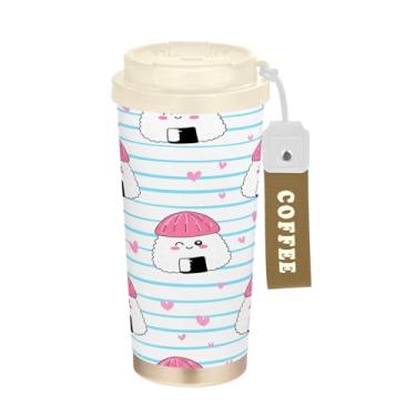 Imagem de Wassud Caneca de café com isolamento térmico Onigiri para viagem copo à prova de vazamento com tampa e canudo garrafa de água de aço inoxidável para café quente/gelo, chá e cerveja