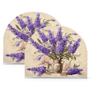 Imagem de Wassud Porta-guardanapos acrílico ramo de flores de lavanda, dispensador de guardanapo de papel moderno em forma de U para mesa, cozinha, sala de jantar, bancada 2 peças (comporta 50-60 guardanapos)