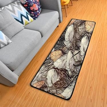 Imagem de WELLDAY Tapete de corredor de penas marrom branco, 5 x 15 cm, antiderrapante, lavável, tapete de cozinha para quarto, entrada, lavanderia, sala de estar