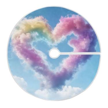 Imagem de Qilmy Saia de árvore de Natal com coração de amor arco-íris 120 cm, camurça para árvore de Natal, adequada para decoração de armário em ambientes internos e externos, festas, escritórios, lojas