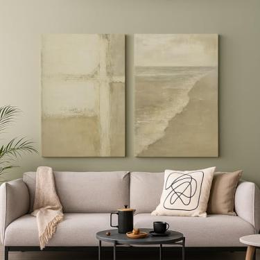Imagem de Quadro Decorativo Praia Abstrato, Bege, 2 Peças, Painel para Parede, 60x40 cm