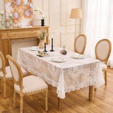 Imagem de Raedan Toalha de mesa retangular de renda bordada floral branca 139,7 x 178 cm capa de mesa vintage (branca, 139,7 x 178 cm, retângulo)