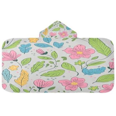 Imagem de CEBUGI Toalha de banho com capuz de flores fofas para crianças toalha de banho macia absorvente com capuz 127 x 59,7 cm toalha de banho de praia para meninos e meninas