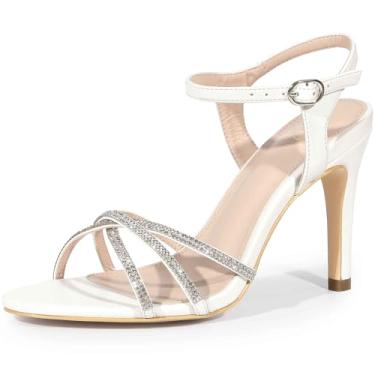 Imagem de Perphy Sandálias femininas de salto agulha com bico aberto e strass, Branco, 39