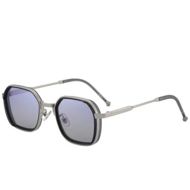 Imagem de JRLLFD Óculos de sol de metal feminino luxuoso, armação pequena, punk, masculino, para dirigir ao ar livre, UV400 (prata, cinza, azul)