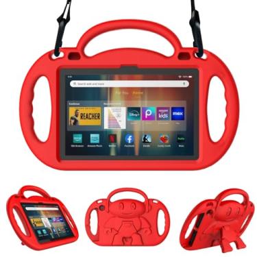 Imagem de Sanyetral Capa infantil leve para tablet com suporte, alça e alça de ombro, incompatível com Nokia TCL - vermelha