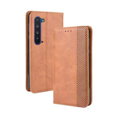 Imagem de Capa flip de couro para SHARP Aquos R5G,Flip magnético retro,Caso de telefone de couro PU,Design de carteira com 3 slots de cartão e 1 clipe de dinheiro -Brown