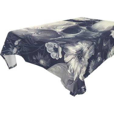 Imagem de YETTASBIN Toalha de mesa quadrada de flor de crânio, à prova d'água, resistente a rugas, lavável para piquenique, jantar, férias, cozinha, festa, decoração, 152 x 152 cm