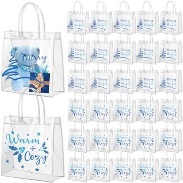 Imagem de Canchiing 30 sacos de presente transparentes de Natal com alças reutilizáveis sacos de guloseimas de Natal 19 x 20 x 7,9 x 8,1 sacos de embrulho de PVC para lembrancinhas de festa de aniversário de