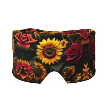 Imagem de Máscara protetora para olhos e orelhas com estampa de rosa de girassol respirável, ajustável, blecaute, confortável