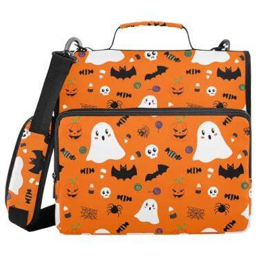 Imagem de Burbuja Pasta de fichário com zíper Cute Ghosts com 3 anéis com lixa expansível e alça de ombro para laptop de 13 polegadas, vários bolsos para trabalho de escritório