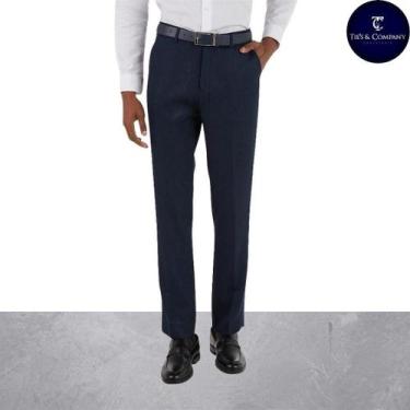 Imagem de Calça Social Masculina Alfaiataria Slim Fit Azul Marinho Microfibra - 