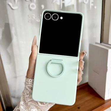 Imagem de Capa rígida de silicone com anel em cores vibrantes e fivela para dedo, para Samsung Z Flip 7 FE 6 5, com efeito degradê fosco (para Galaxy Z Flip 7 FE/Verde)