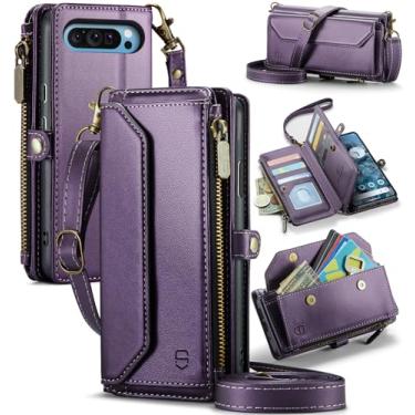 Imagem de Strapurs Capa tipo carteira compatível com Google Pixel 10 Pro XL com bloqueio de RFID, 10 cartões, couro sintético macio, alça de ombro magnética com zíper, capa para celular compatível com Pixel 10