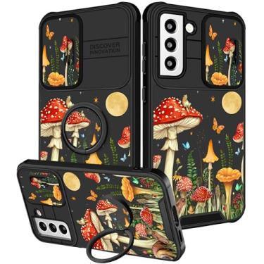 Imagem de Funermei Capa para Samsung Galaxy S22 Plus - Capa de telefone feminina bonita feminina estética cogumelo lua design exclusivo com capa de câmera e suporte de anel Funda para Samsung S22 Plus