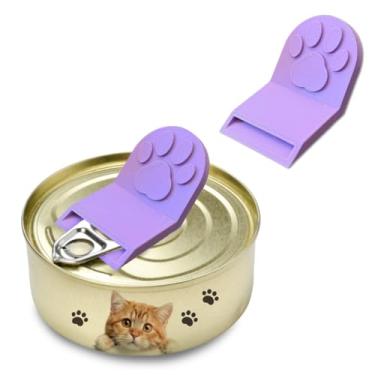 Imagem de 1 abridor de latas para animais de estimação, aderência em forma de pata, suporte de plástico antiderrapante, para gatos, comida enlatada, viagem, alimentação diária, roxo
