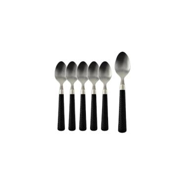 Imagem de Linha Gramado Kit 6 Colheres de Sobremesa, Inox e Polipropileno, Preta, 14,5 cm, Acabamento Polido